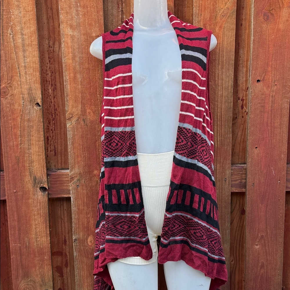 Live and Let Live Boho Tribal Pattern Knit Draped Open Vest Plus Size 1X